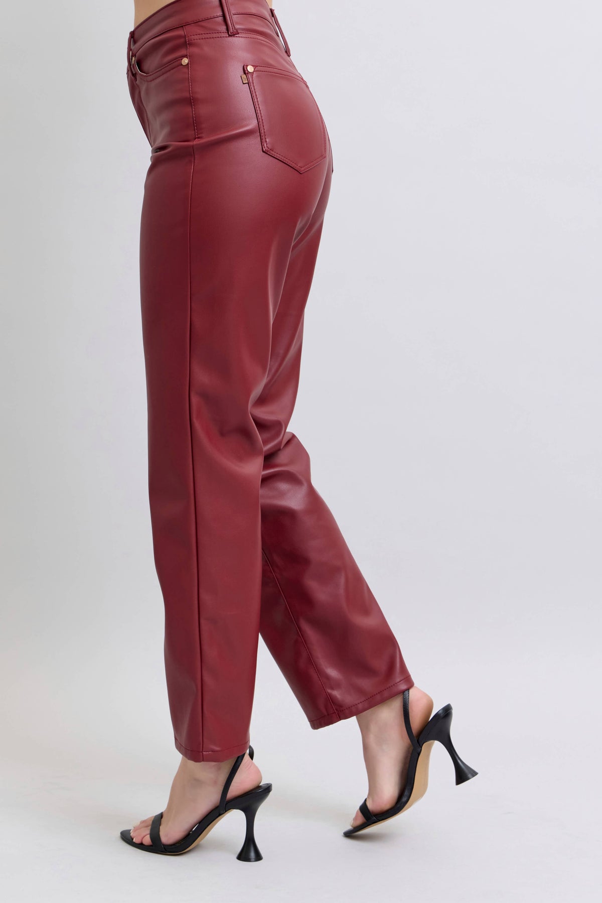 Faux Leather Tummy Control High Waisted Straight