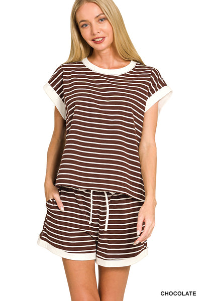 Chocolate Stripe rib banded set