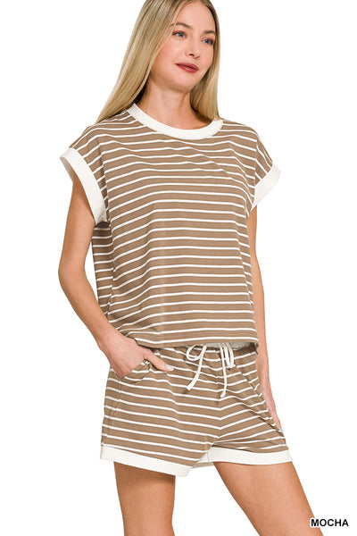 Mocha Stripe rib banded set