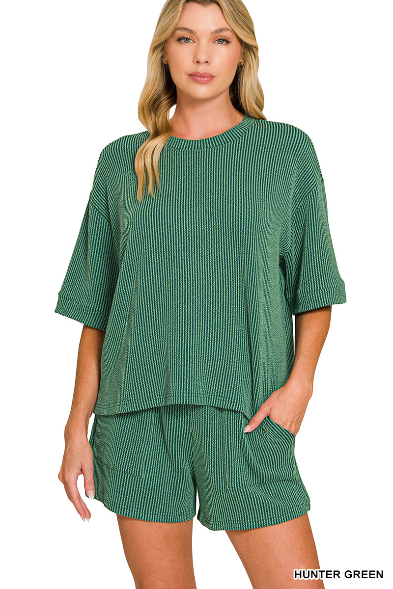 Hunter Green Short sleeve ribbed set